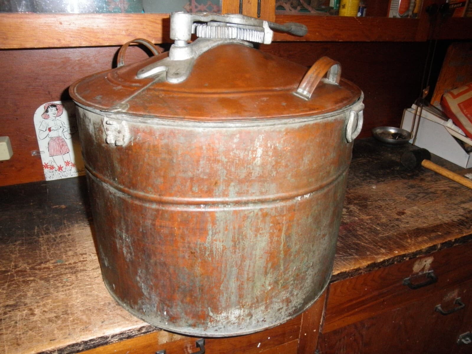 Antique Copper hand crank Washing Machine HOME LAUNDRY CO NORTH CHICAGO PAT 1916 2