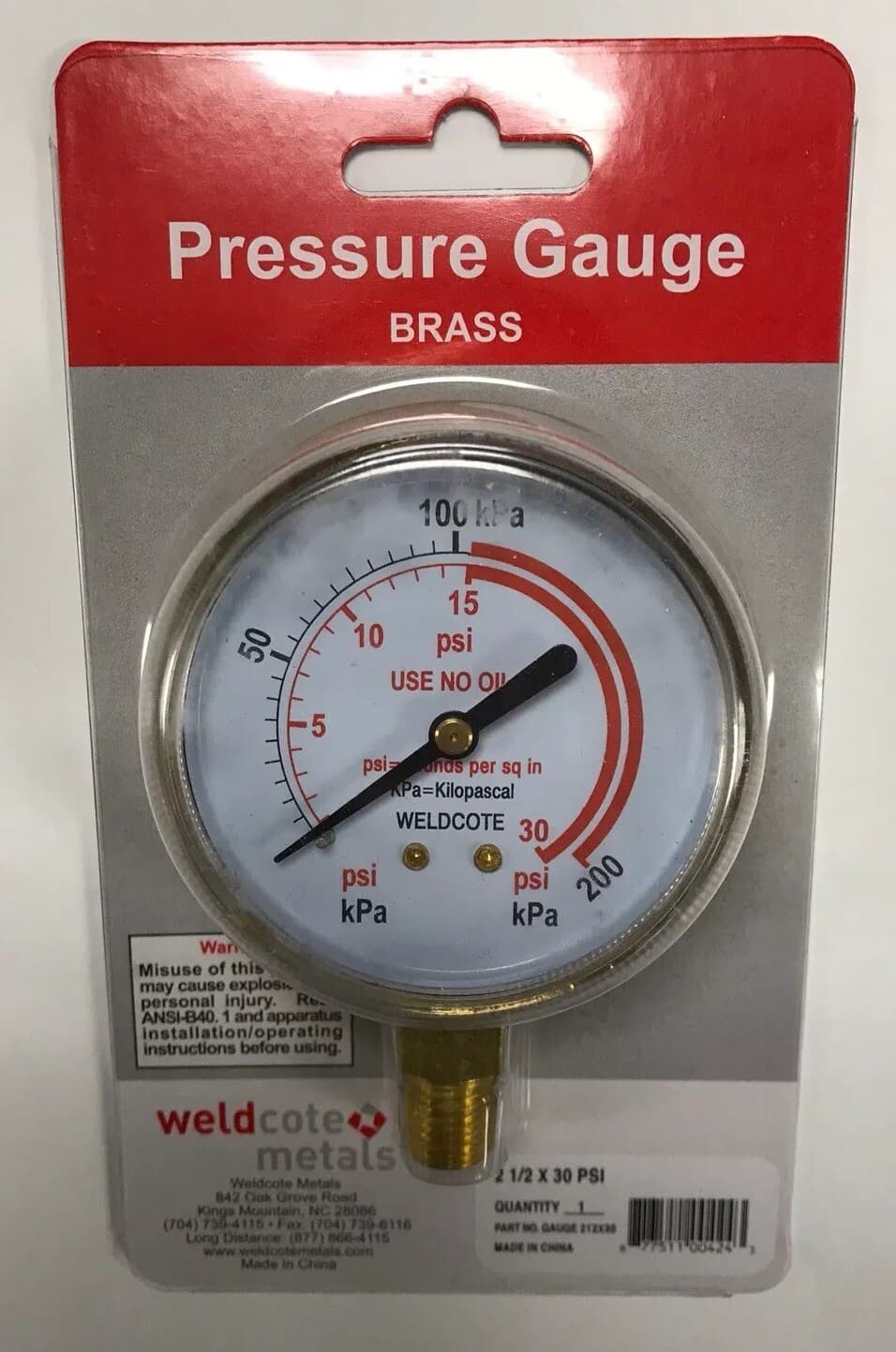 2-1/2" x 30 PSI Regulator Replacement Gauge For Acetylene 2-1/2" 3