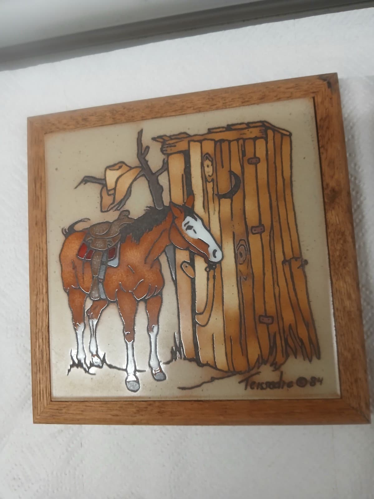 Pair Of Vintage Teissedre Tile Designs  Trivets Wall Art Horses Cowboys 7"×7" 5