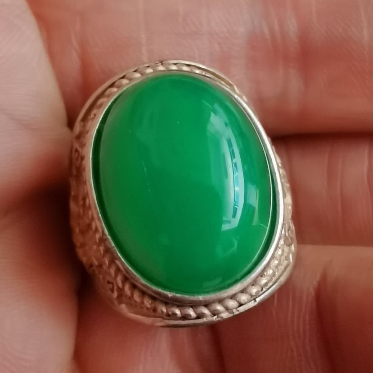 Rare Old Chinese Cloisonne Silver Inlay gemstone ring Jewelry Figure Ring xx 2