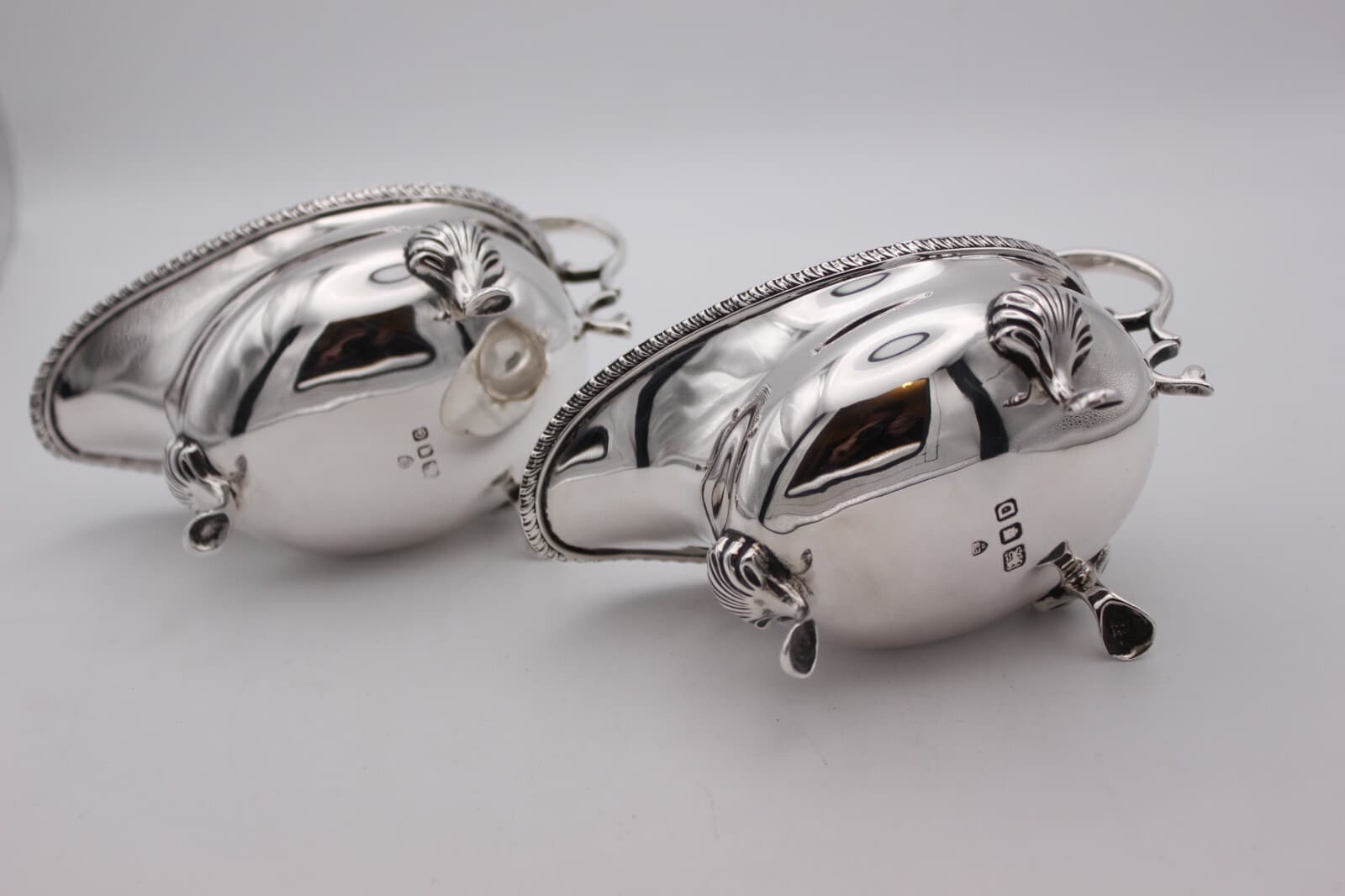 Sterling Silver pair of Sauce Boats Gadroon Edge London 1938/9 by Edward Barnard 3