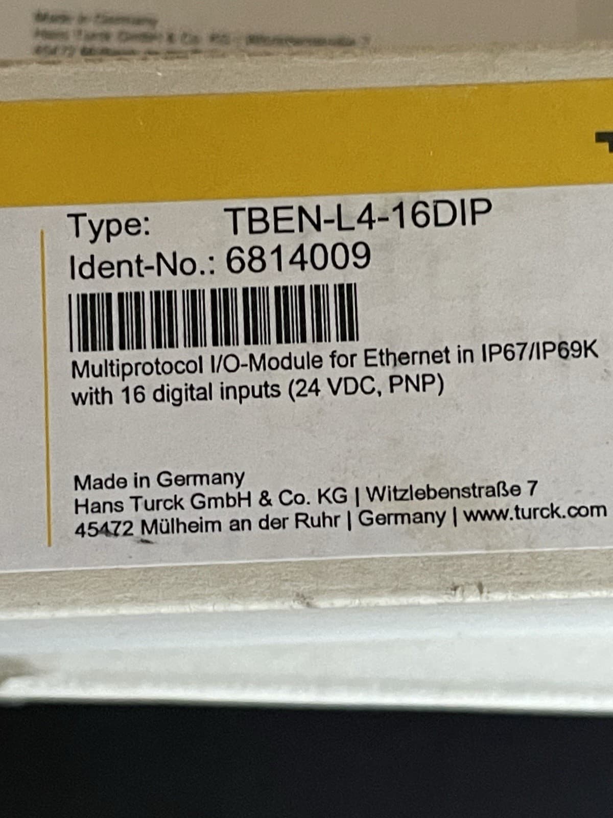 TURCK   TBEN-L4-16DIP   6814009  MULTIPROTOCOL I/O MOD FOR ETHERNET  New 3