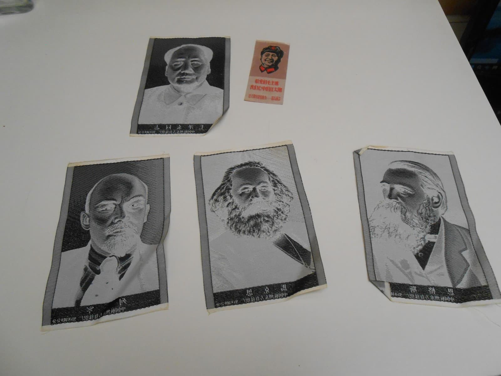5 Chinese Communist Propaganda Silks - Karl Marx, Mao, Engels, Lenin 1950's 3