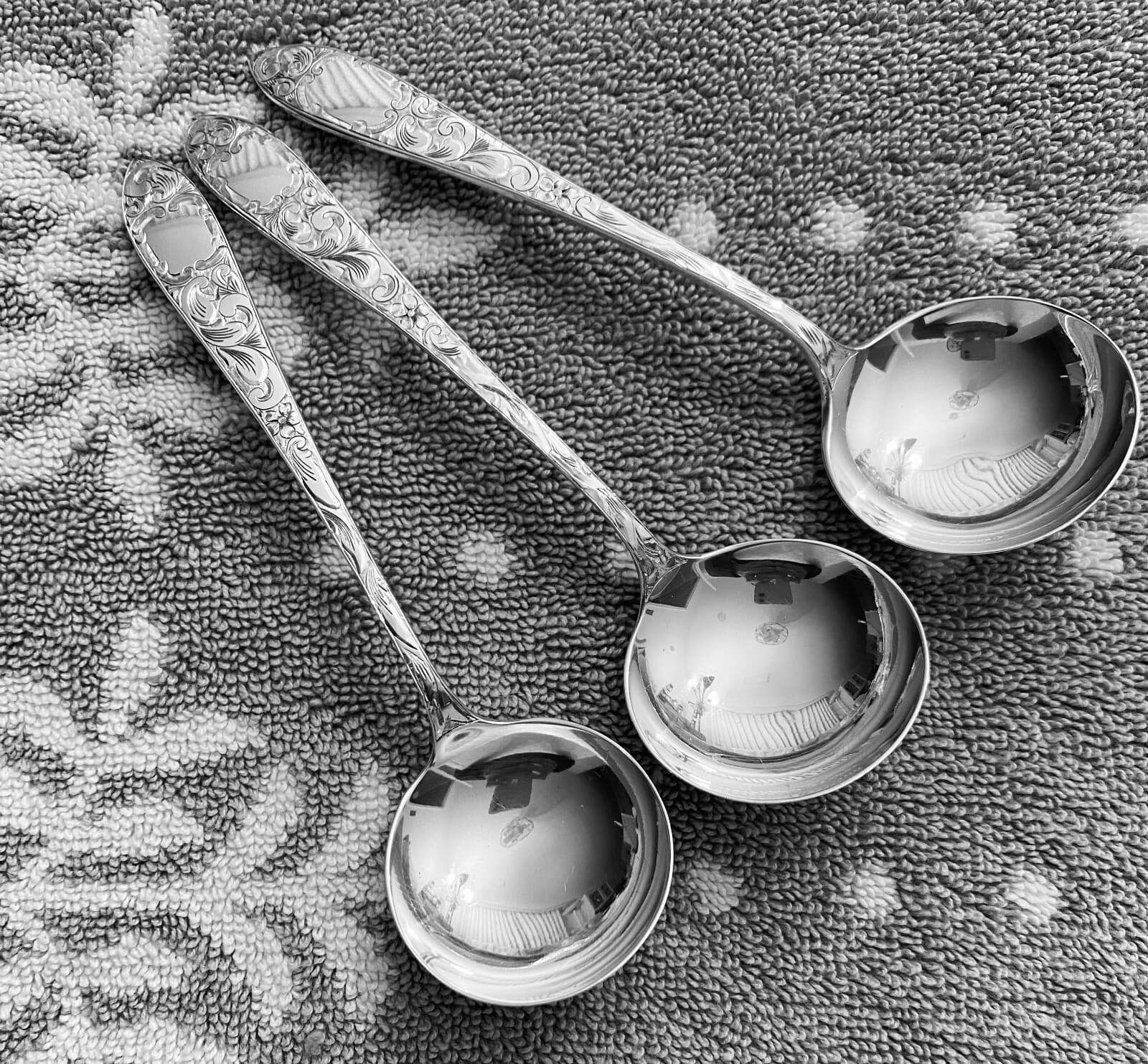 Vintage & Rare SCHOFIELD Lorraine Round Bowl Soup Spoons, Set of 3, 6 1/8” 5