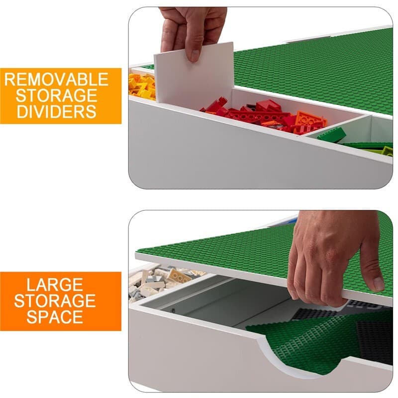 Kids 2 in 1 Play Table & Chairs Set w/ Storage & LEGO Compatible Building Block 5