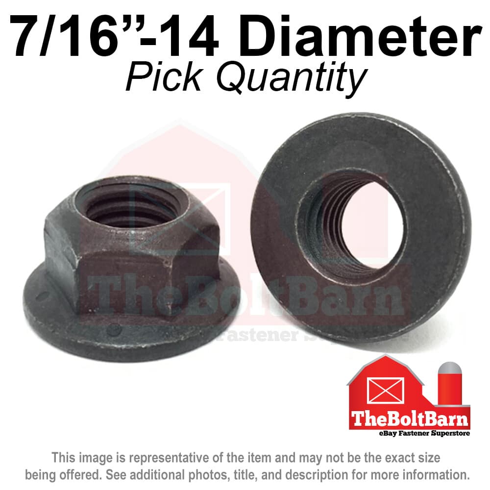 7/16"-14 Grade 8 (G) Hex Flange Top Lock Nuts Coarse Phos & Oil (Pick Quantity)