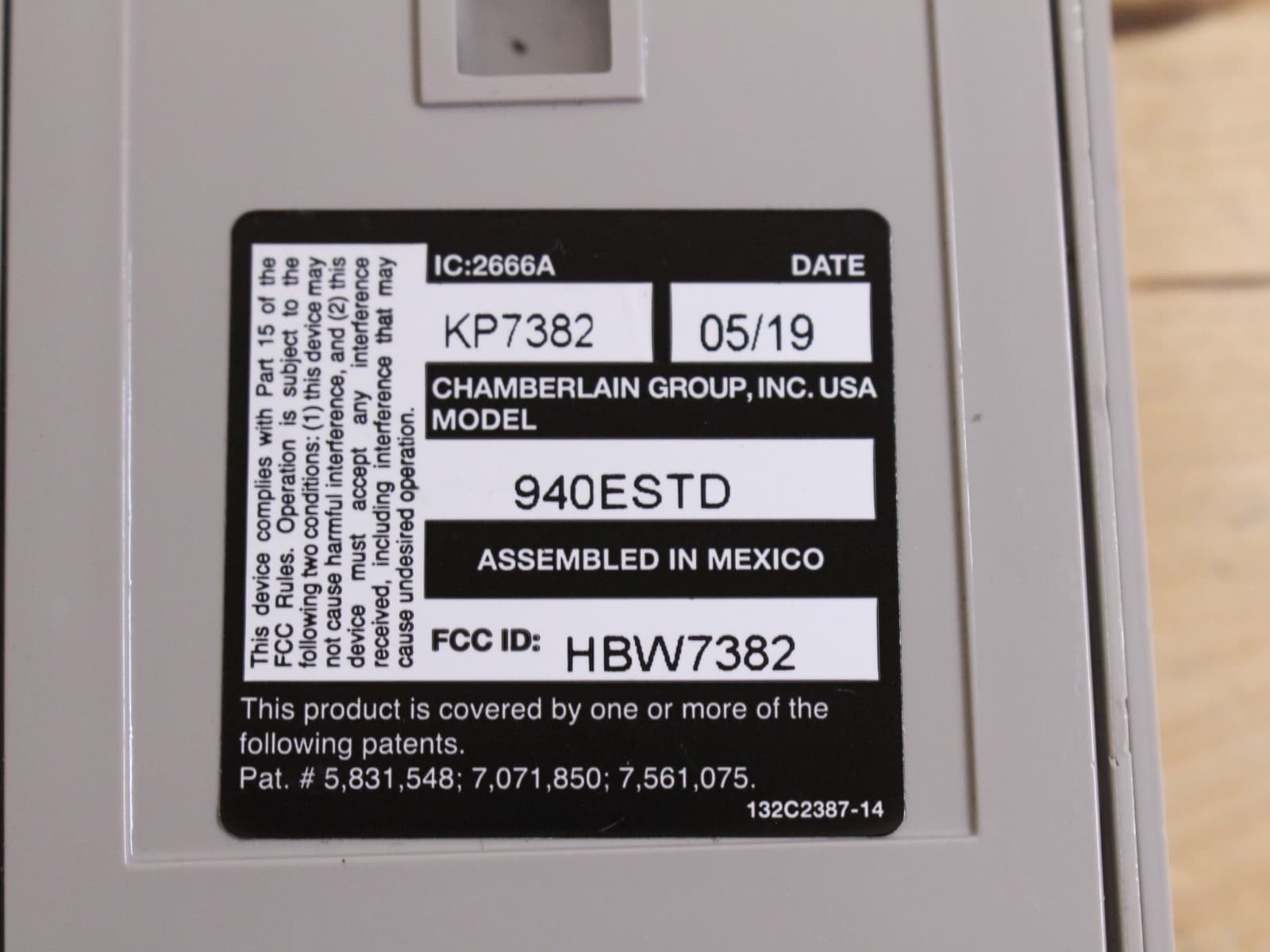 Chamberlain Wireless Keypad Model 940ESTD Exterior Wall Mounted 6