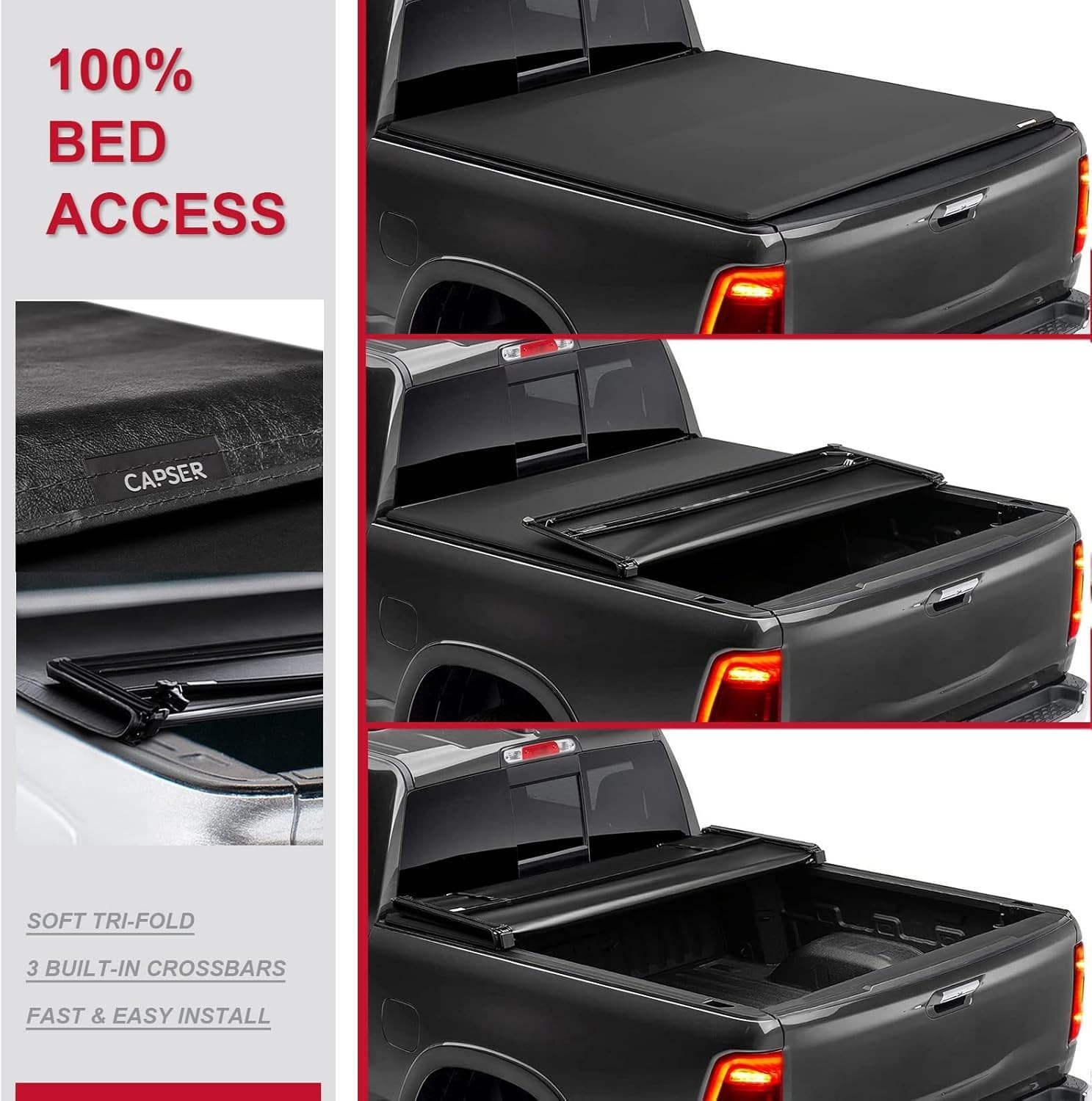  Ram1500 5.7FT Tri-Fold Tonneau Cover Fits 2009-2024 Dodge 5.7ft Soft Tri Fold 2