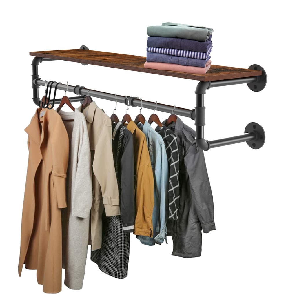 Heavy Duty Pipe Clothes Rack Garment Shelf Wall Mounted Ceiling Hanging Bar Rods 5