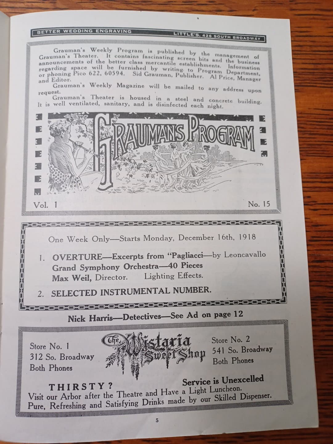 1918 Graumans Chinese Theatre Weekly Program Los Angeles Ca Original  RRP 167 6