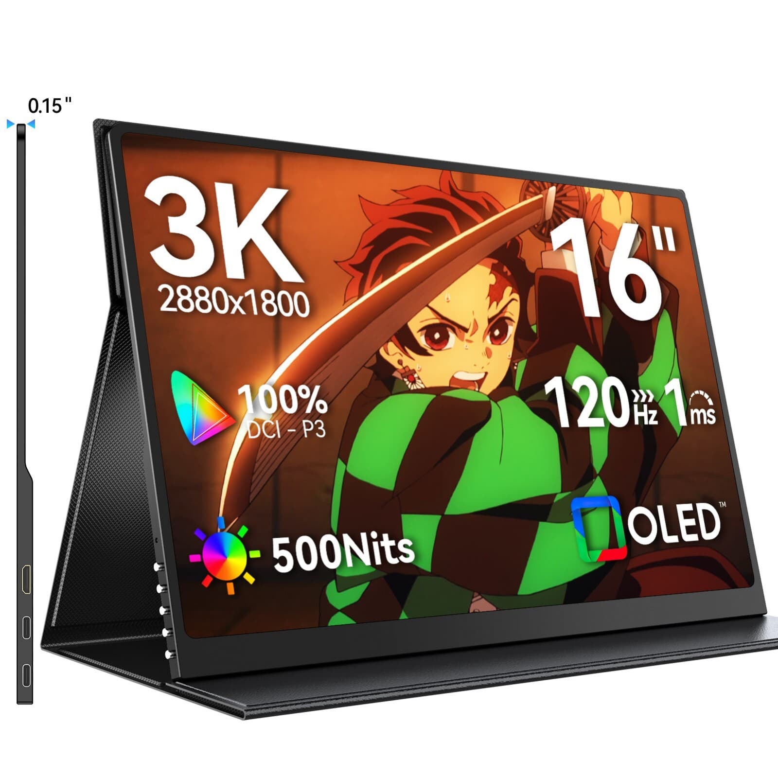 Used | 16” Portable Monitor OLED 120Hz Gaming Monitor 2880x1800 100% DCI-P3