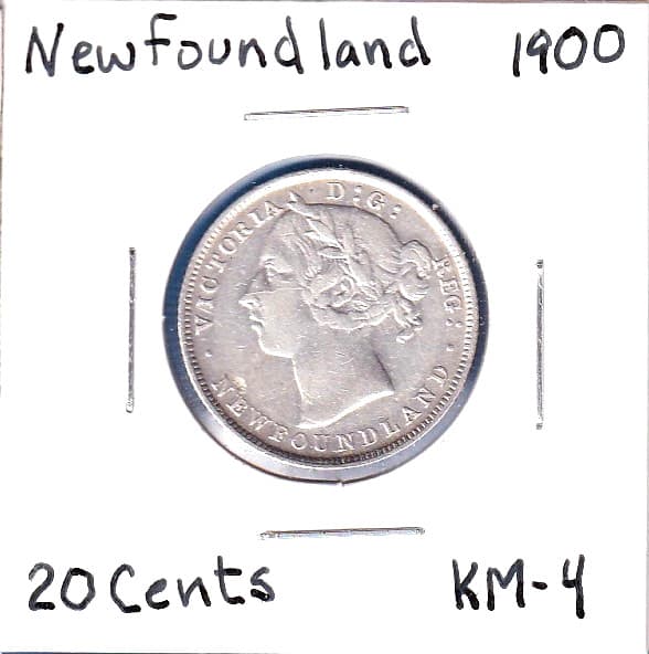 1900 Newfoundland 20 Cents (KM-4) .1402 ASW Silver [gouge on obverse] scarce