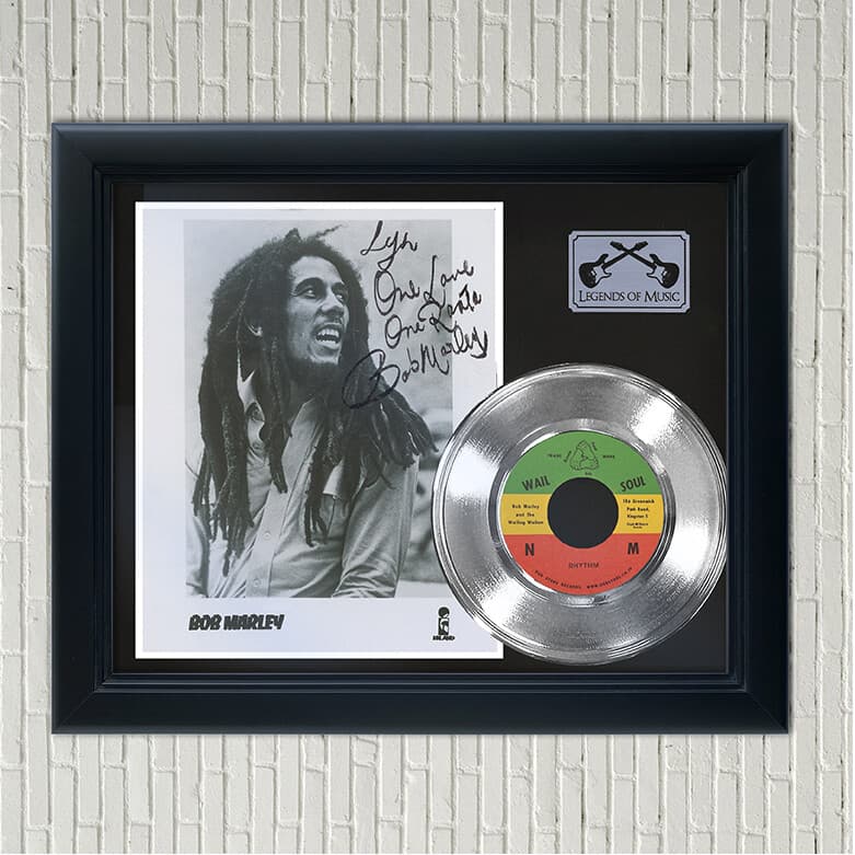 Bob Marley "Rhythm" Framed Silver Reproduction Signed Record Display