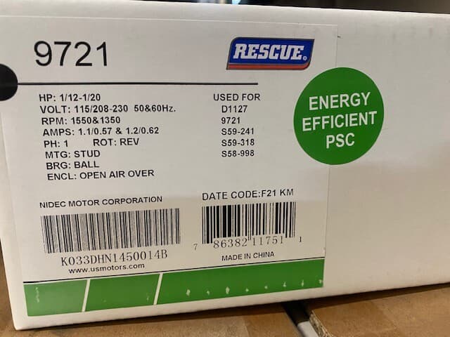 Rescue 9721 - 3.3 PSC Refrigeration Evaporator Fan Motor (NEW)