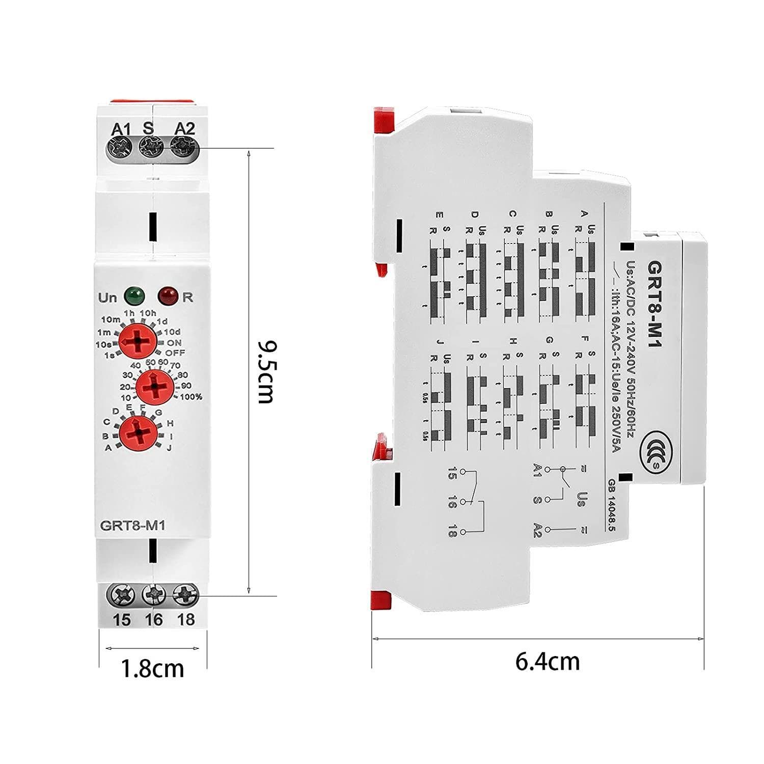GRT8-M1 Multifunction Time Relay,DIN Rail AC/DC 12V~240V Timer Relay 16A 1×SPDT 5