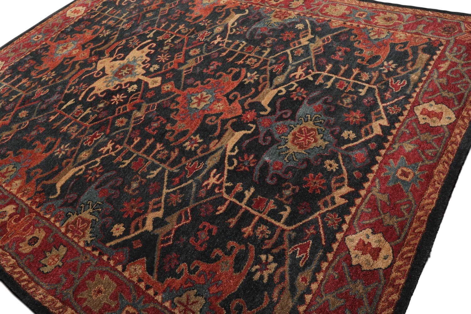 Arts & Crafts Multi Sizes Handmade 100% Wool Area Rug-Dark Blue, Wine, Orange 3