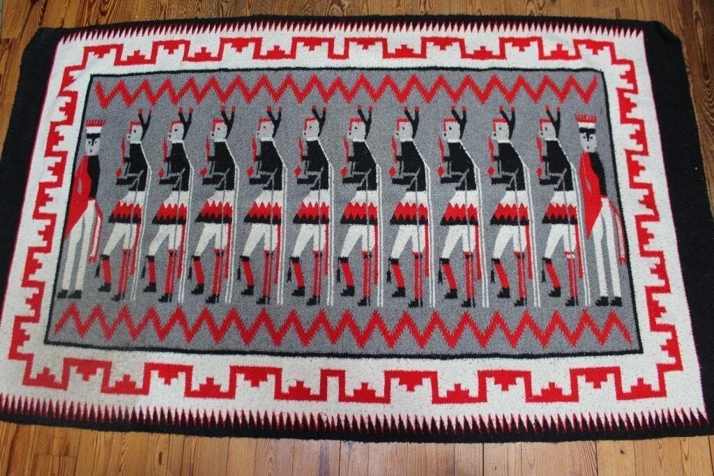 54x77" Vintage Hand-Woven Wool Navajo-Style Yei Rug Made in New Mexico c. 1970s 2