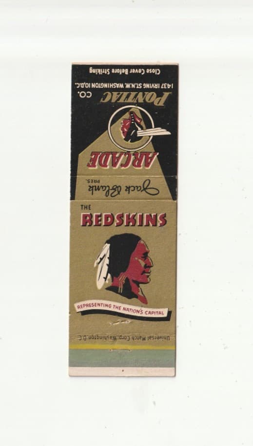 1951-52 Arcade Pontiac Co.Washington Redskins Matchbook Cover Sammy Baugh Rare 2