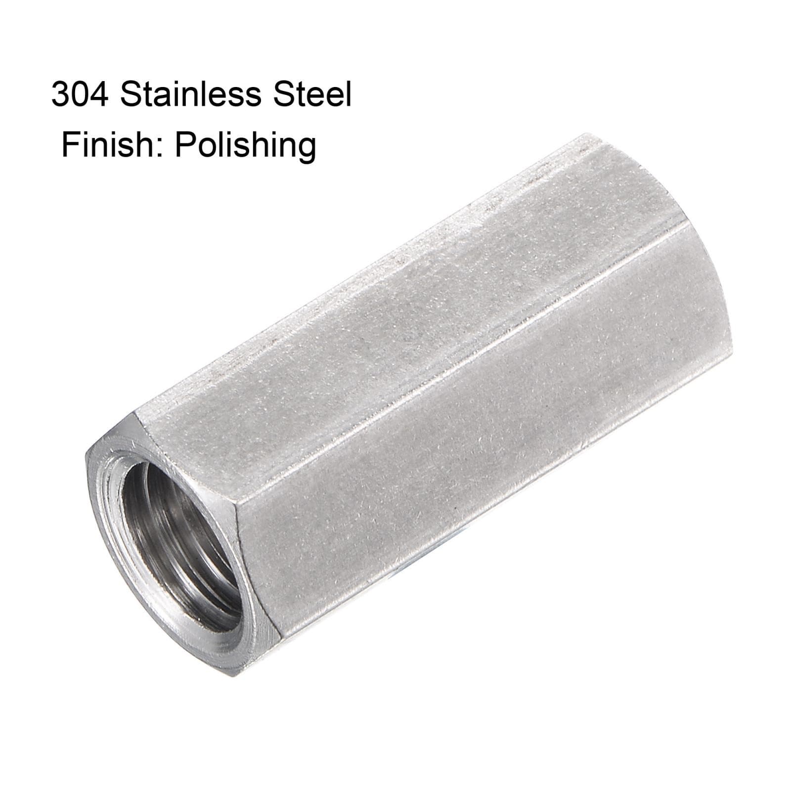 5pack M10 x 1.5-Pitch 30mm Length 304 Stainless Steel Metric Hex Coupling Nut 5