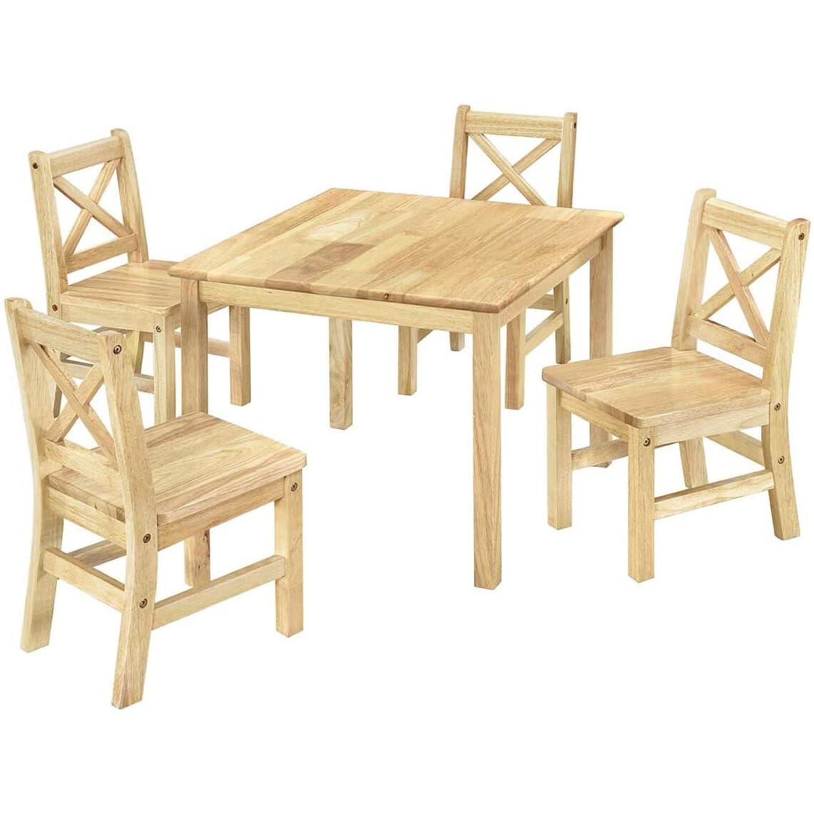 eHemco 5 Piece Solid Hard Wood Kids Table and 4 X-Back Chairs Set (Collectible)