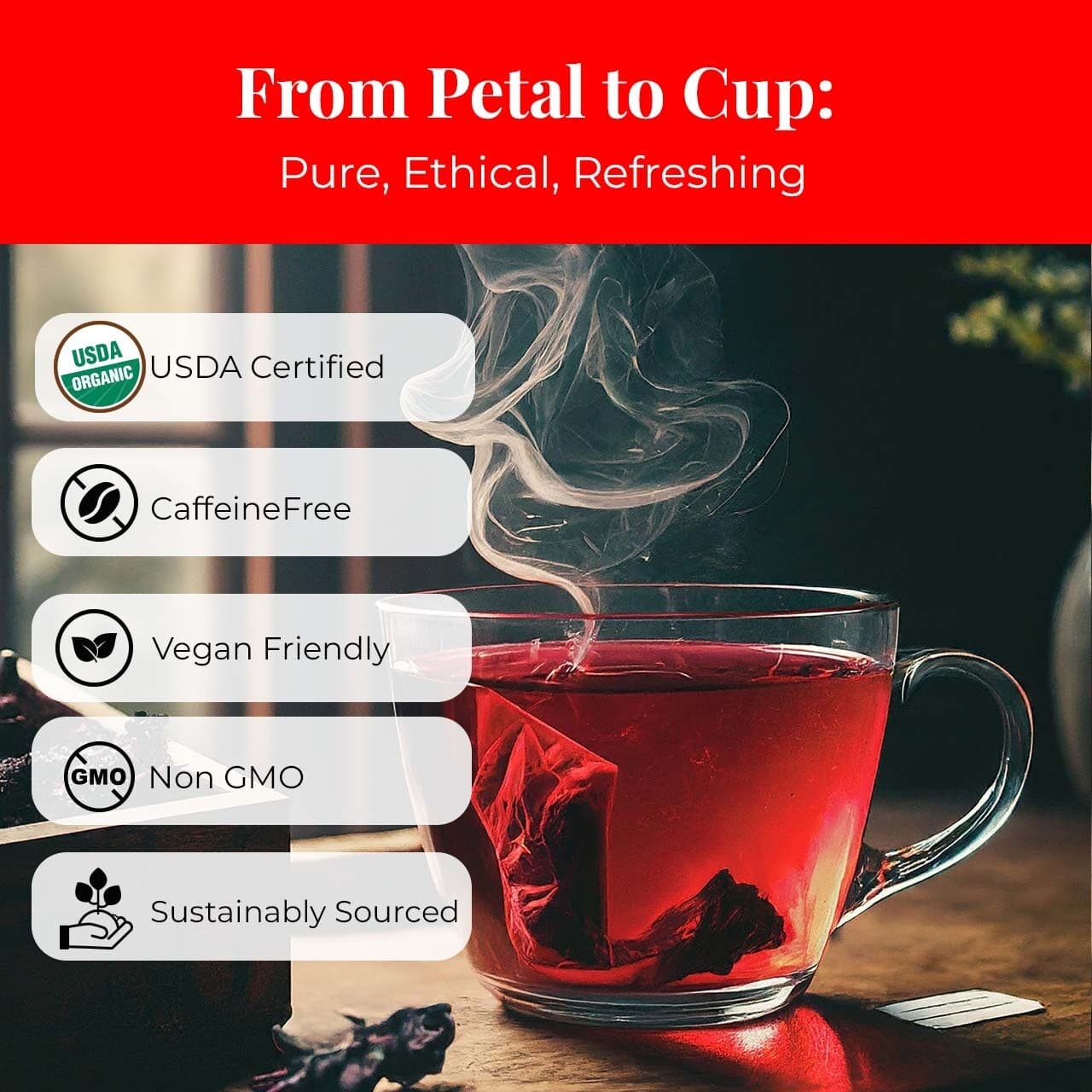 75 Organic Hibiscus Tea Bags, 100% Pure Dried Hibiscus Flower Tea, Te De Hibisco 3