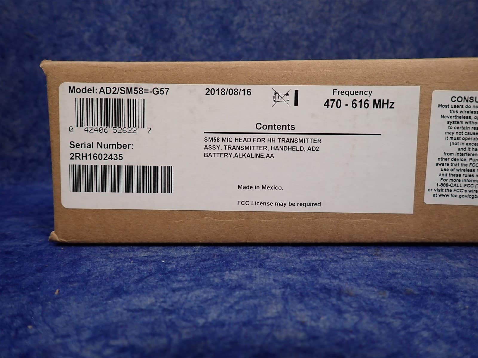 Shure AD2/SM58-G57 Digital Handheld Wireless Mic. Transmitter 470-616 MHz (S10) 2