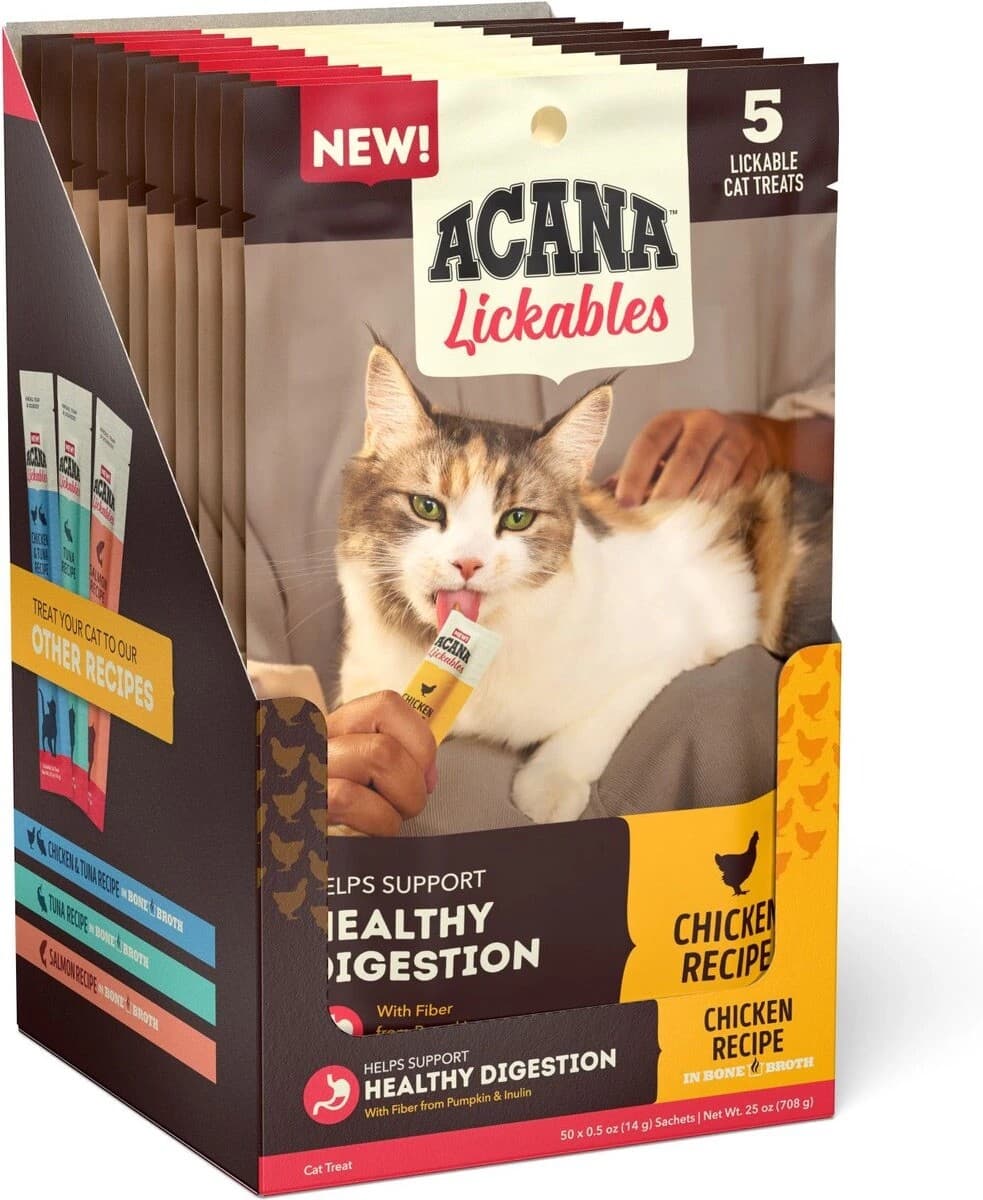 10–5 packs of Acana Lickable Healthy Digestion Chicken Recipe Cat Treats/Topper