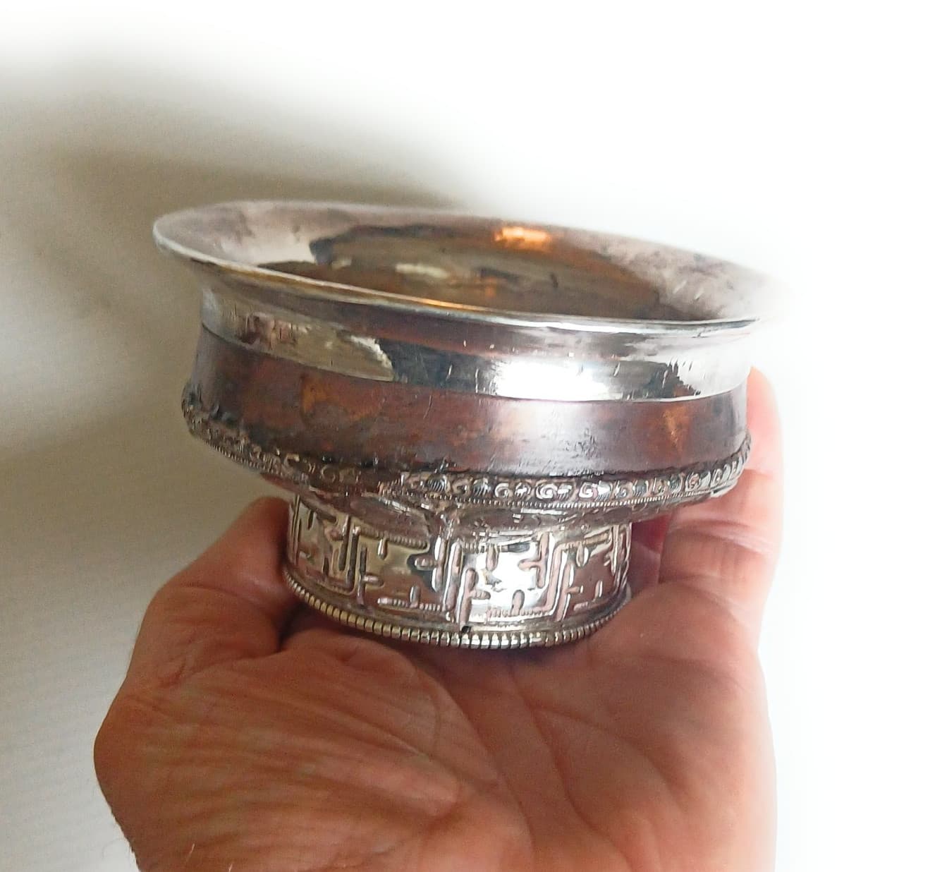 Fine Tibetan Burr wood silver tea bowl Asian antiques 4