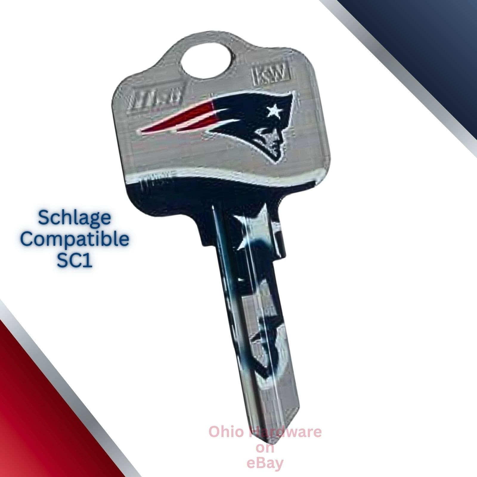 🏈 New England Patriots House Key – SC1 Blank – NFL Licensed – Fits Schlage SC1