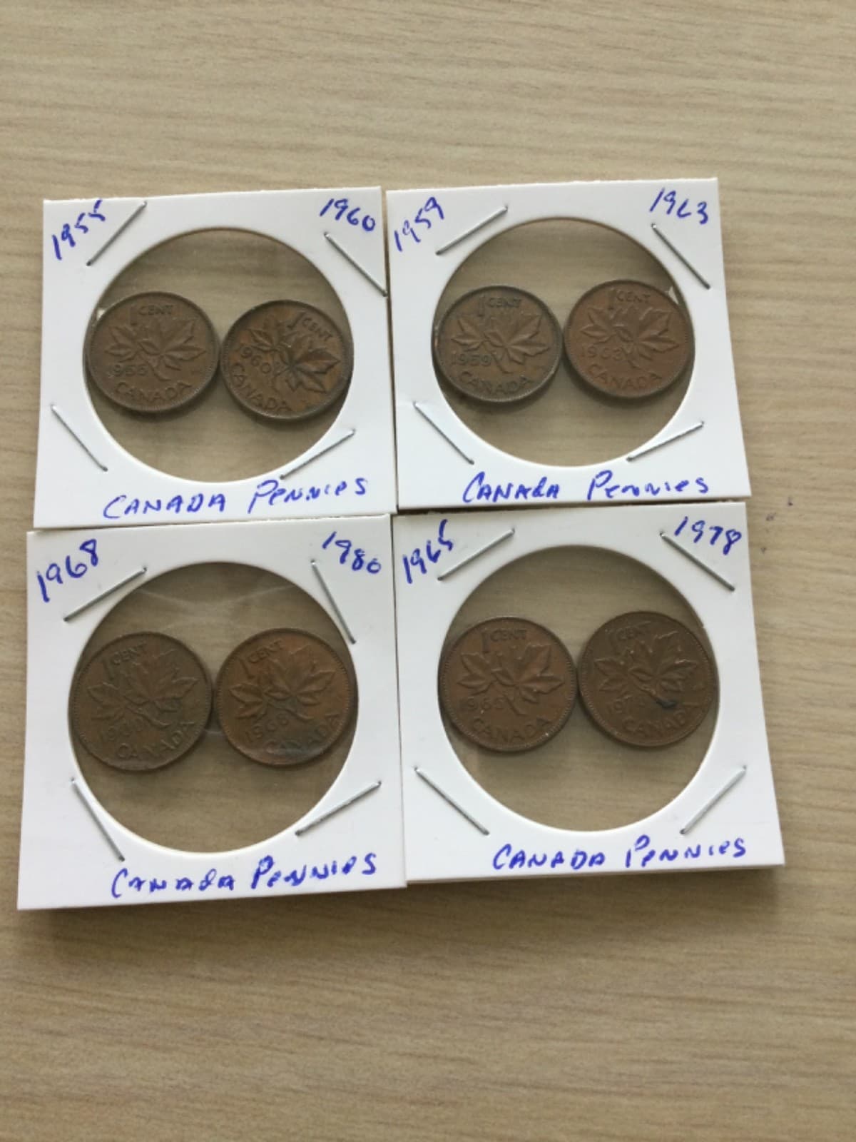 1955-1980 4 sets of 2 Canadian PenniesL98 P1-4 nice coin look at photos