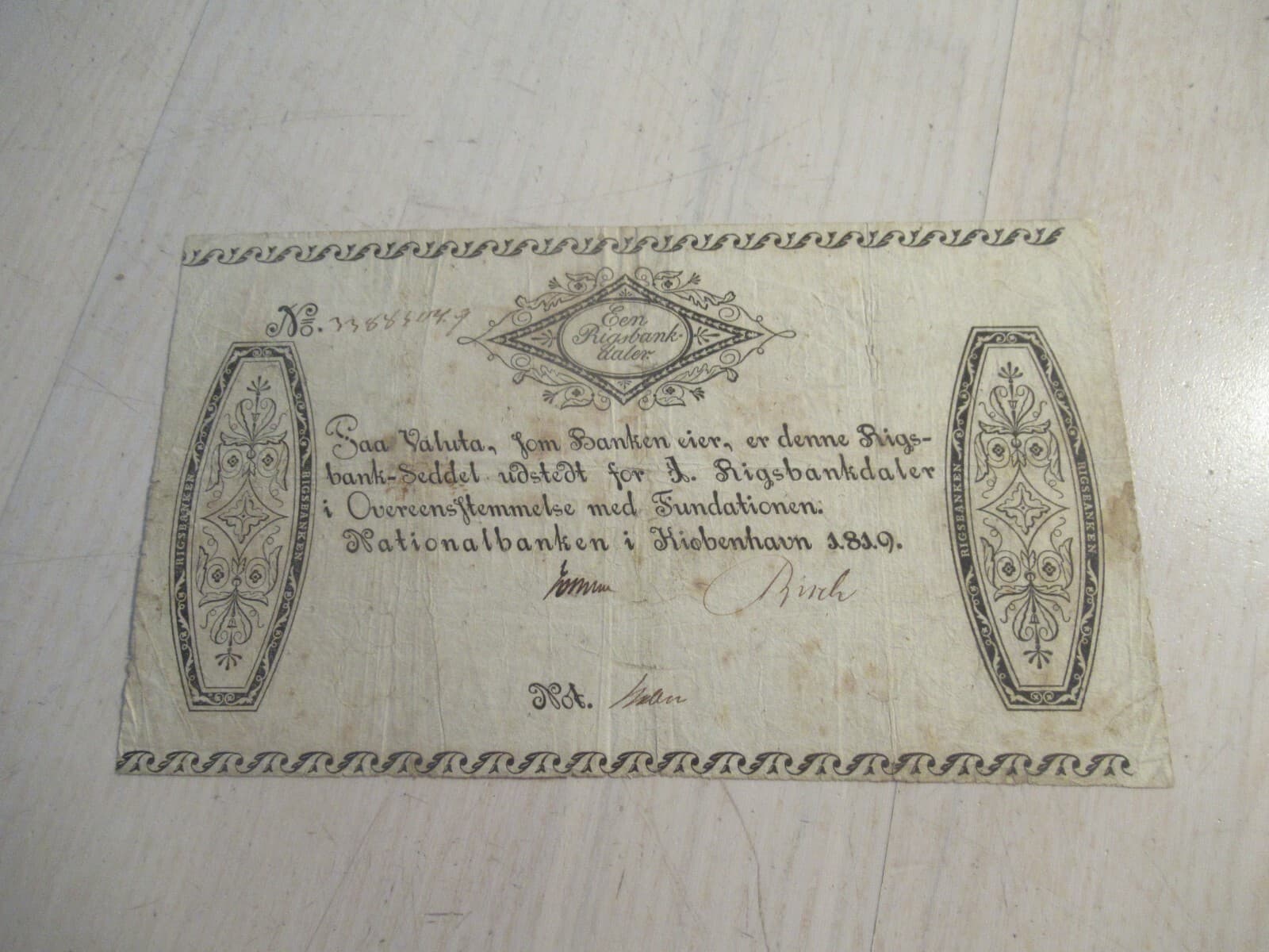 1 Rigsbankdaler 1819 Copenhagen Denmark Banknote