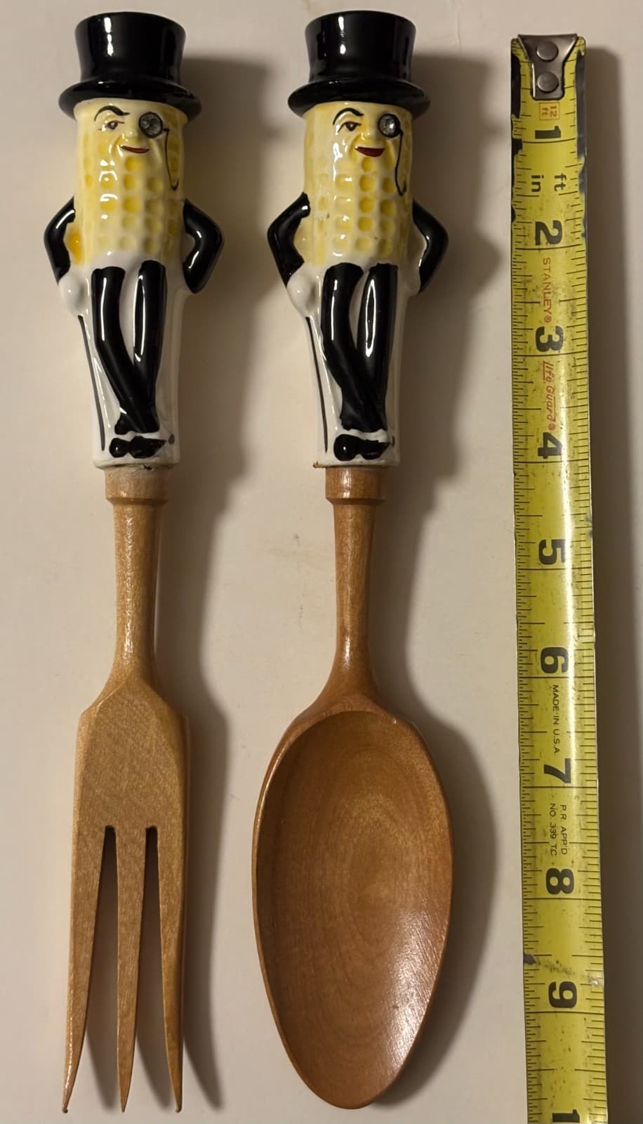 PLANTERS MR. PEANUT SALAD FORK AND SPOON MADE BY LEFTON JAPAN - MINT