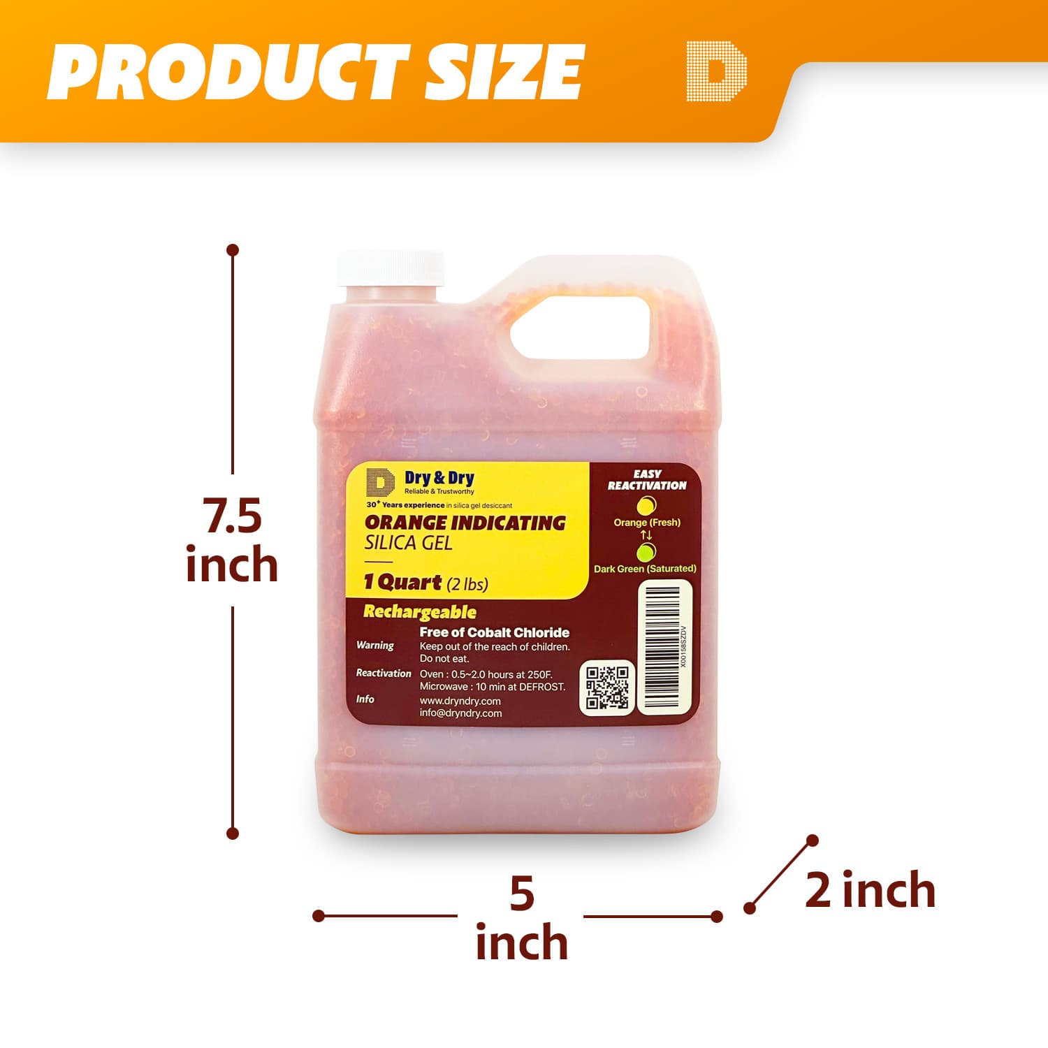 1 Quart(2 LBS) "Dry&Dry" Premium Orange Indicating Silica Gel Desiccant Bead 5