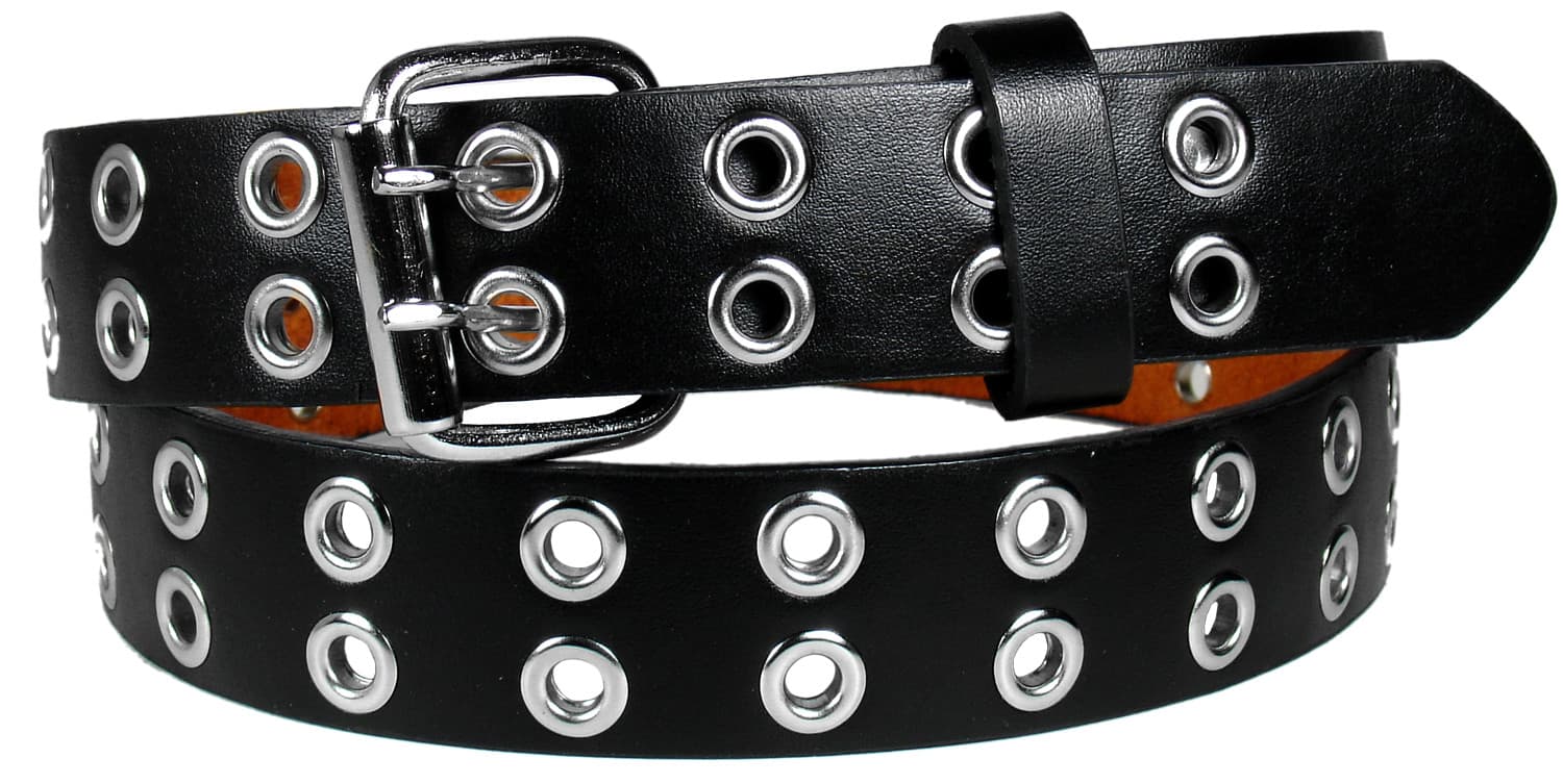 KIDS CHILDREN BOYS GIRLS 2 HOLES ROW GROMMETS Bonded Leather Belt Silver Buckle