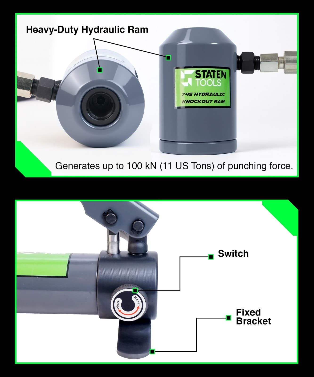 1/2" - 2" Hydraulic KO Set | 8 Ton |  6 Dies | 11-16 Gauge | Staten Tools 4