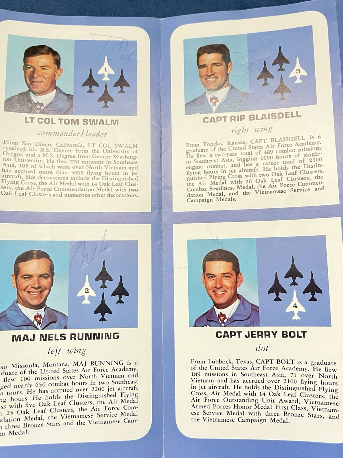 1970s U.S AIR FORCE THUNDERBIRDS Team F-4E Jet Planes SIGNED By 6 Pilots USAF 4