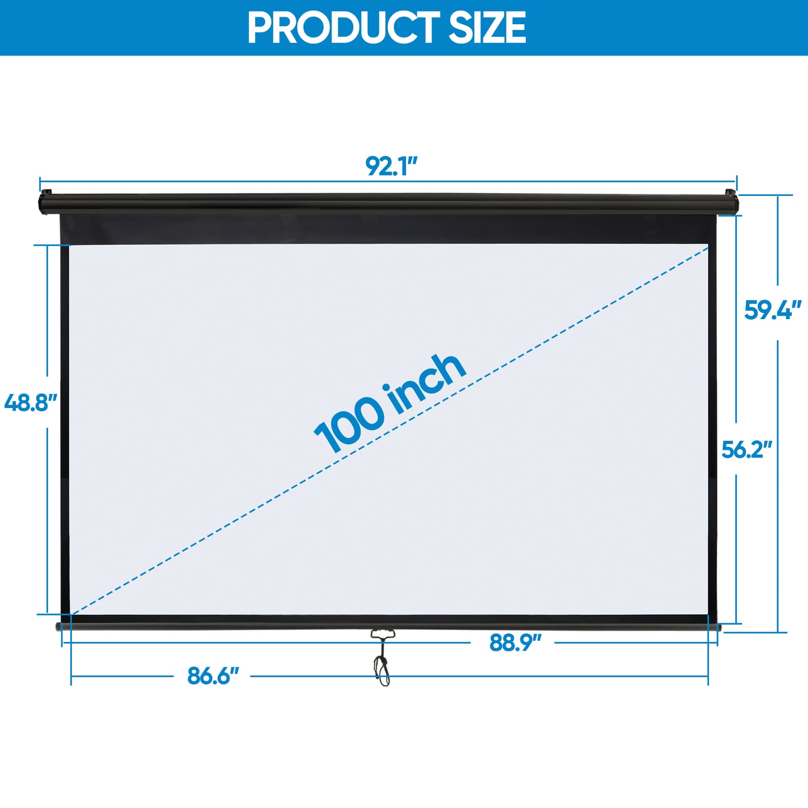 100 Inch Projection Screen 16:9  Projector Movies Screen Manual Pull Down Black 2