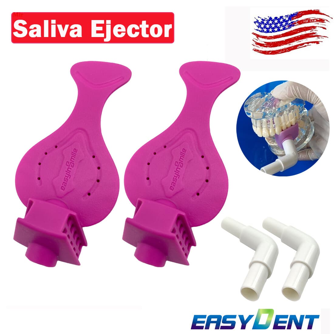 2Pcs Dental Ejector Mouth opener Silicone Bite Block Sterilize Saliva Dryshield