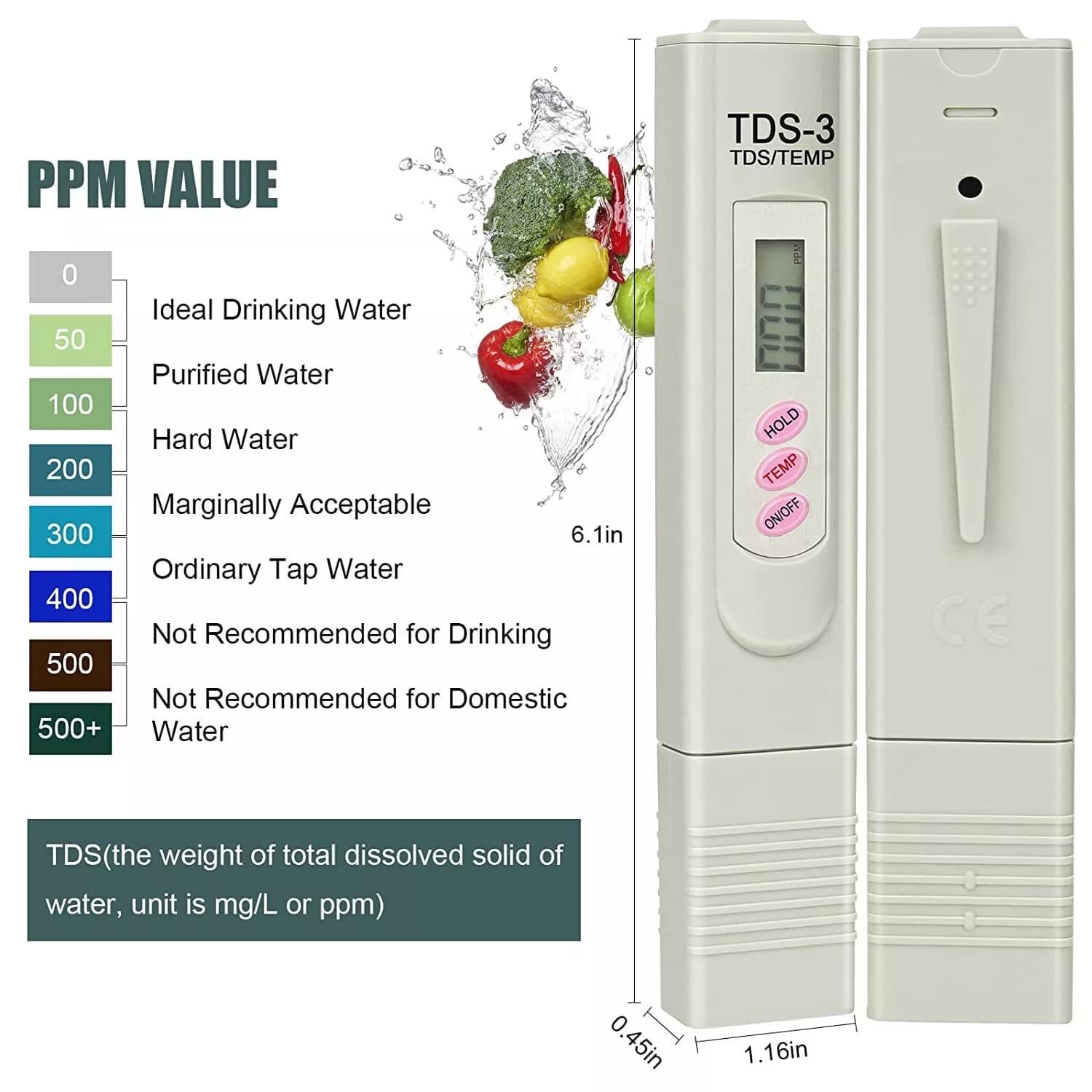 Handheld Water Quality Hardness Purity Digital LCD Meter 0-9990 PPM TDS TDS-3 4