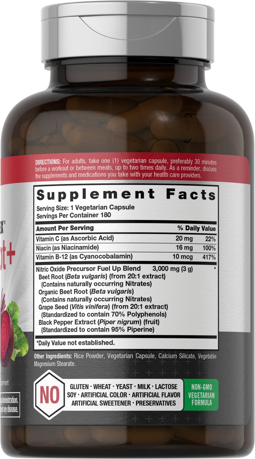 Nitric Oxide Beet Root Capsules | With Nitrates | 180 Count | by Horbaach 2