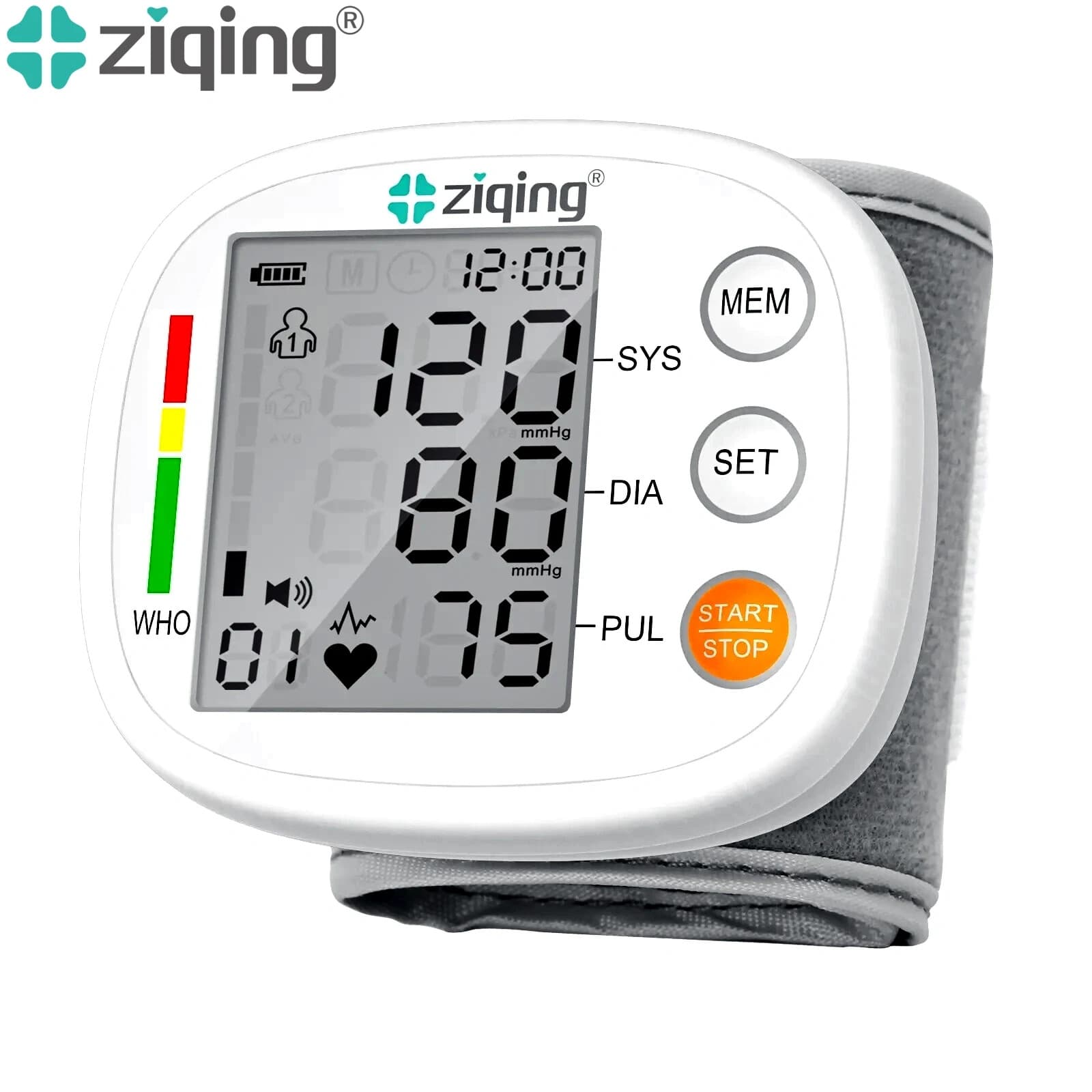 ZIQING Digital Blood Pressure Monitor Wrist BP Cuff Gauge Heart Rate Machine