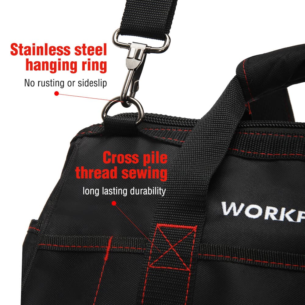 WORKPRO 16-inch Zipper Tool Bag Wide Mouth Heavy Duty Storage Carrying Work Tote 5