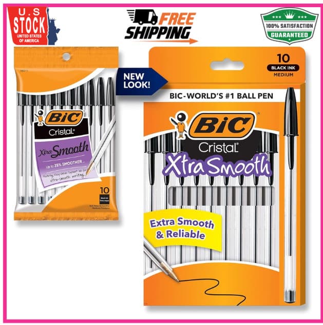 BIC Cristal Xtra Smooth Ballpoint Pen, Medium Point (1.0mm), Black, 10-Count