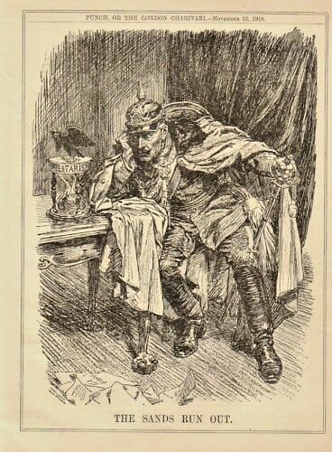ww1  1918  cartoon print ( kaiser ) . "  sands run out  "