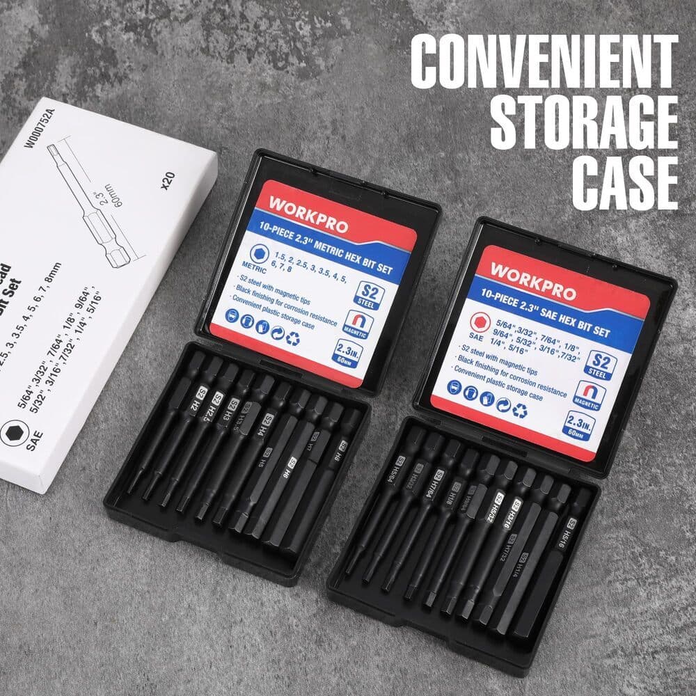 WORKPRO 20pcs Hex Head Allen Wrench Drill Bit Set Metric and SAE Hex Bits New 2