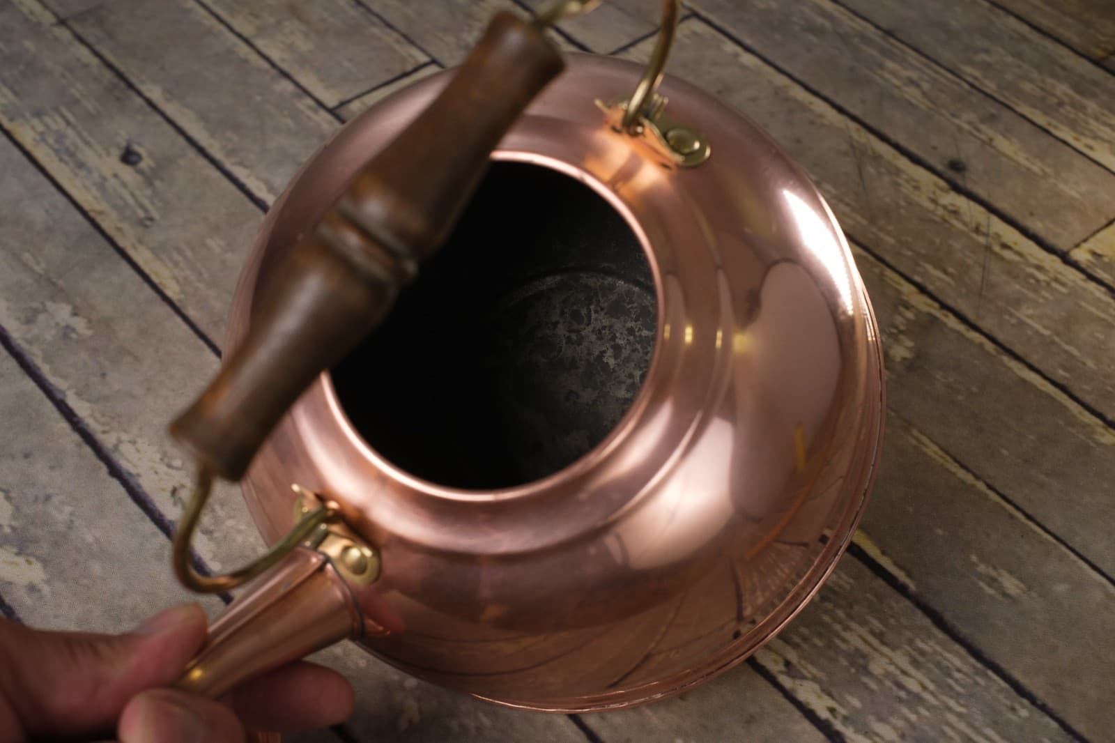 REVERE WARE Copper & Brass Tea Kettle 2 Quart Rome New York Wooden Handle Lid 6