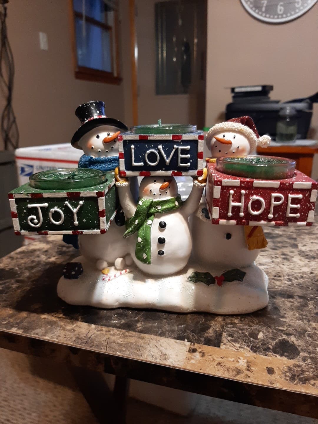 Yankee Candle Joy Love Hope Snowman Trio Christmas 3 Tealight Candle Holder