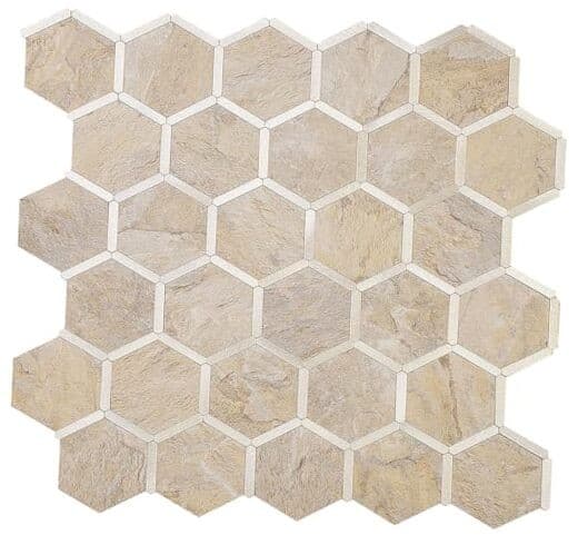  Hexagon Peel and Stick Backsplash Tile, 10 Sandstone & Light Gold Studded