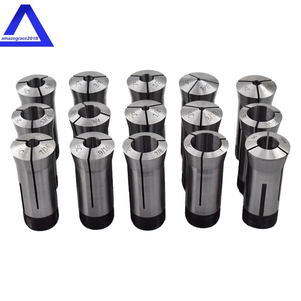 1/8"-1" Capacity TIR 0.0005" High Precision 5C Round Collet 15 Piece Set