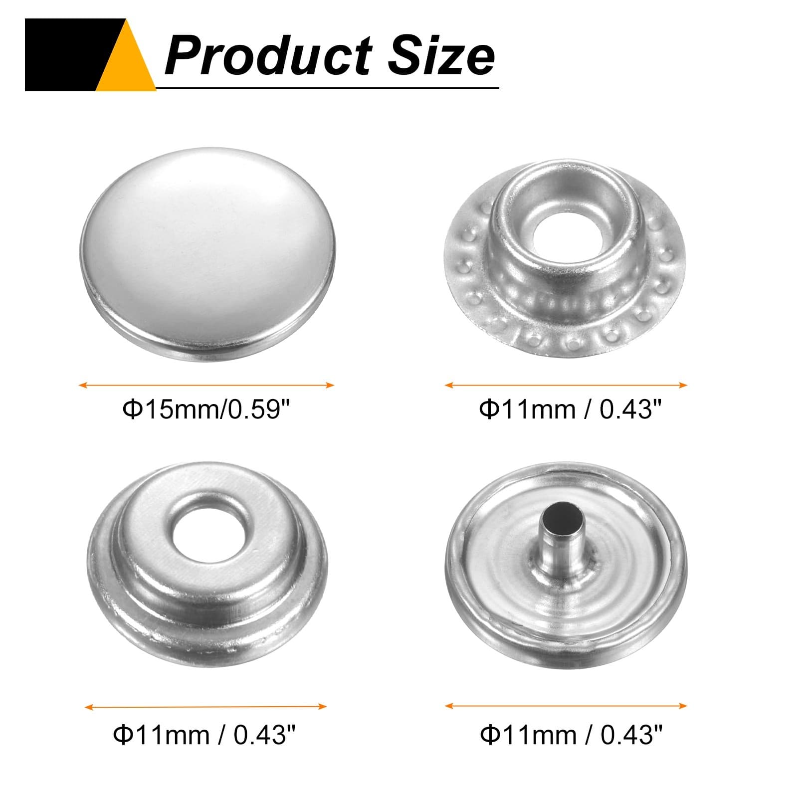 30Set Press-Stud Cap Button 15mm Metal Snap Fastener for Clothing, Silver 2